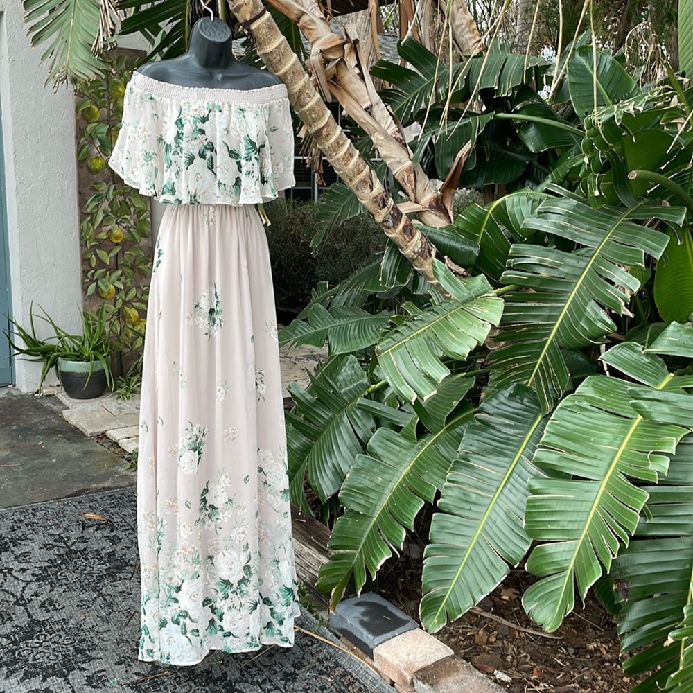 Show me your muumuu, soft floral off the shoulder dress